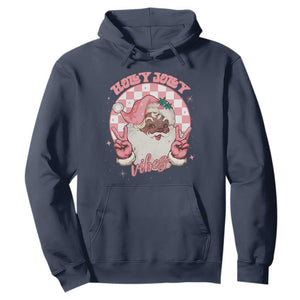Funny Pink Christmas Retro Black Santa Hoodie Holly Jolly Vibes Checkboards