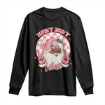 Funny Pink Christmas Retro Black Santa Long Sleeve Shirt Holly Jolly Vibes Checkboards