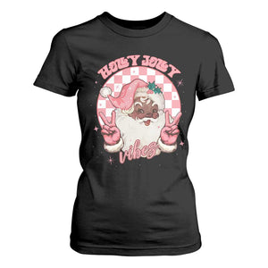 Funny Pink Christmas Retro Black Santa T Shirt For Women Holly Jolly Vibes Checkboards