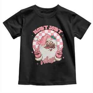 Funny Pink Christmas Retro Black Santa Toddler T Shirt Holly Jolly Vibes Checkboards