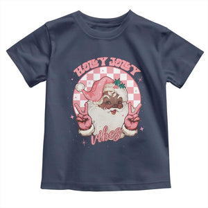 Funny Pink Christmas Retro Black Santa Toddler T Shirt Holly Jolly Vibes Checkboards