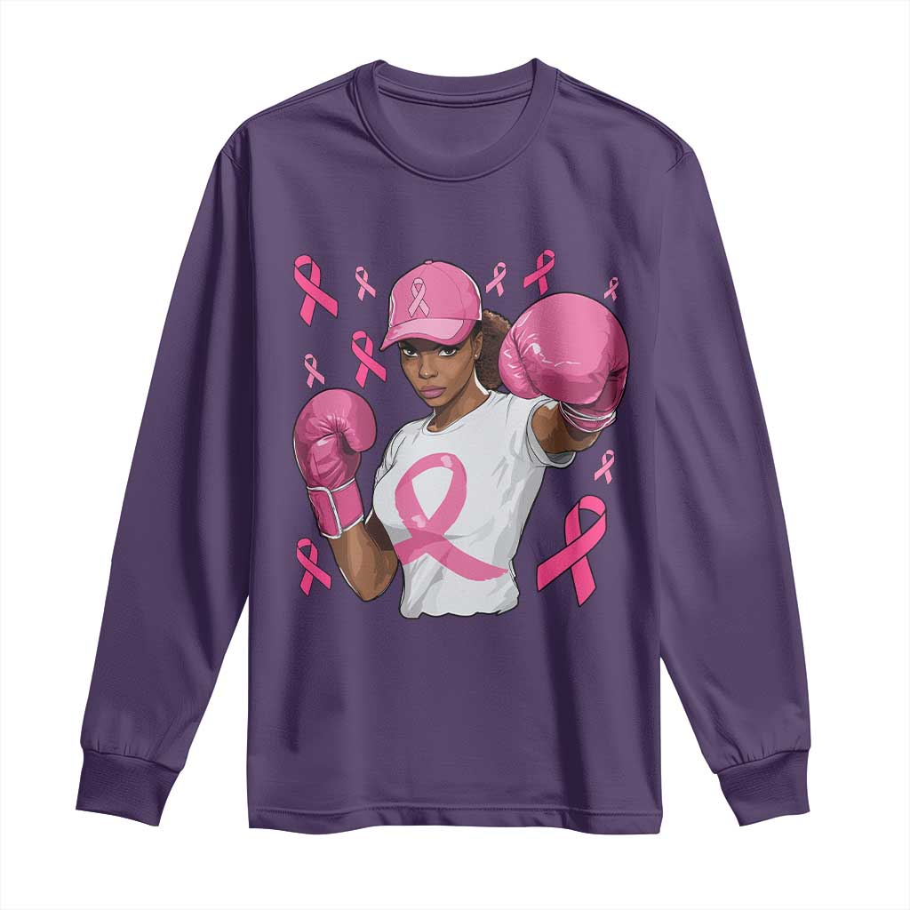 African American Fighter Breast Cancer Awareness Long Sleeve Shirt Pink Ribbon - African Pride