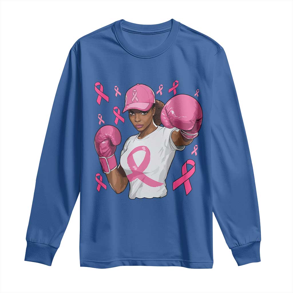 African American Fighter Breast Cancer Awareness Long Sleeve Shirt Pink Ribbon - African Pride