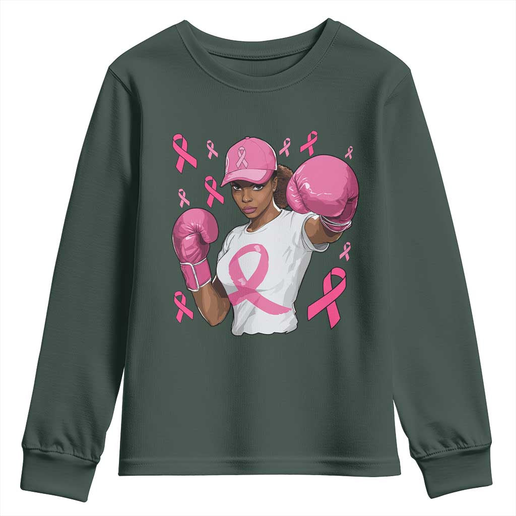 African American Fighter Breast Cancer Awareness Youth Sweatshirt Pink Ribbon - African Pride