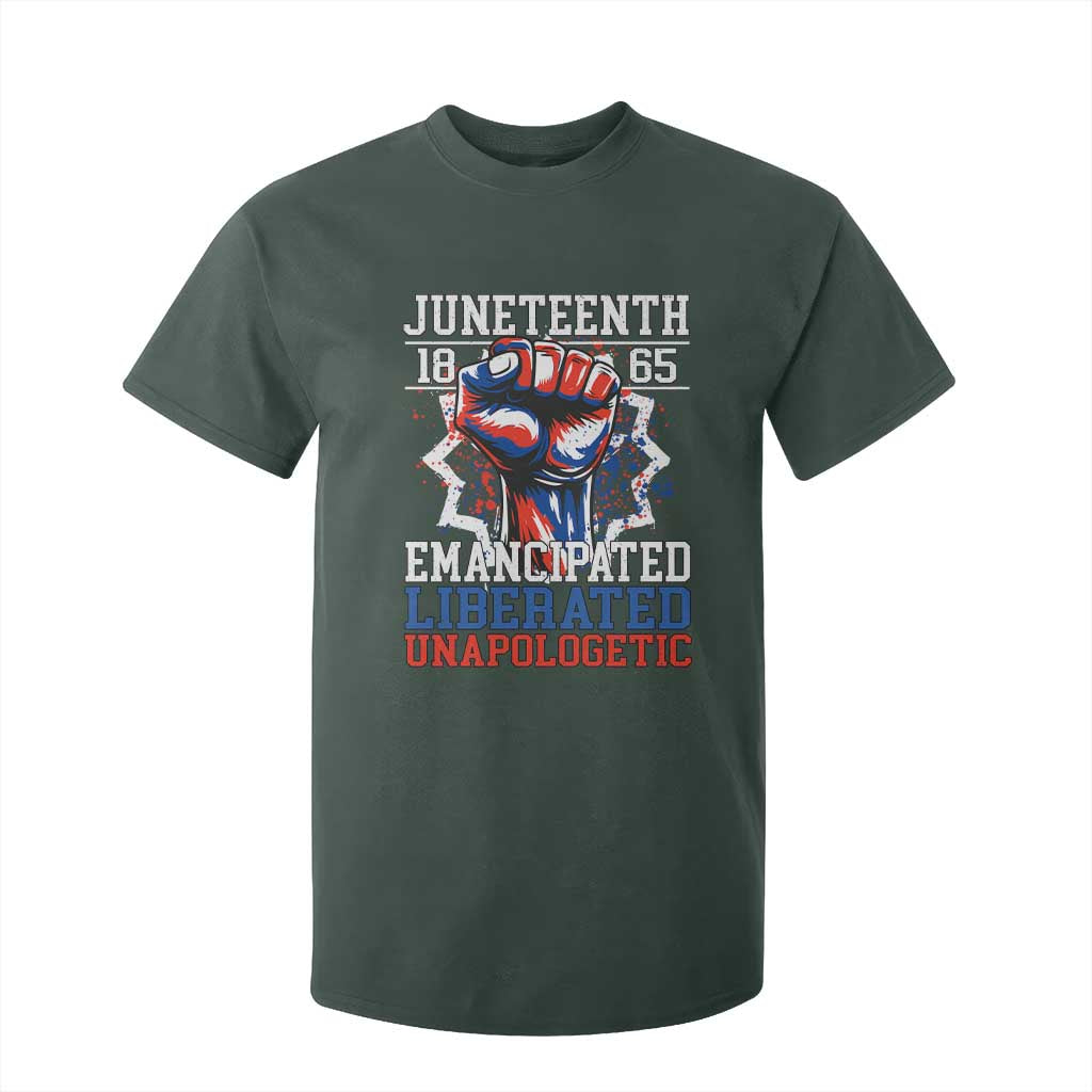 Juneteenth 1865 Emancipated Liberated Unapologetic T Shirt For Kid Hand Fist Juneteenth Flag