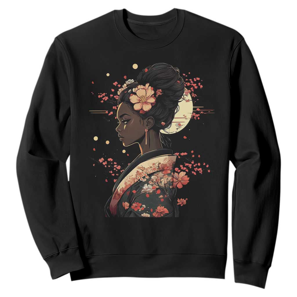 African American Geisha Kimono Blasian Japanese Sakura Sweatshirt