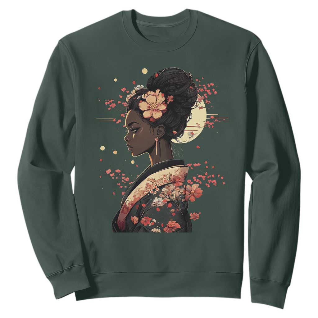 African American Geisha Kimono Blasian Japanese Sakura Sweatshirt