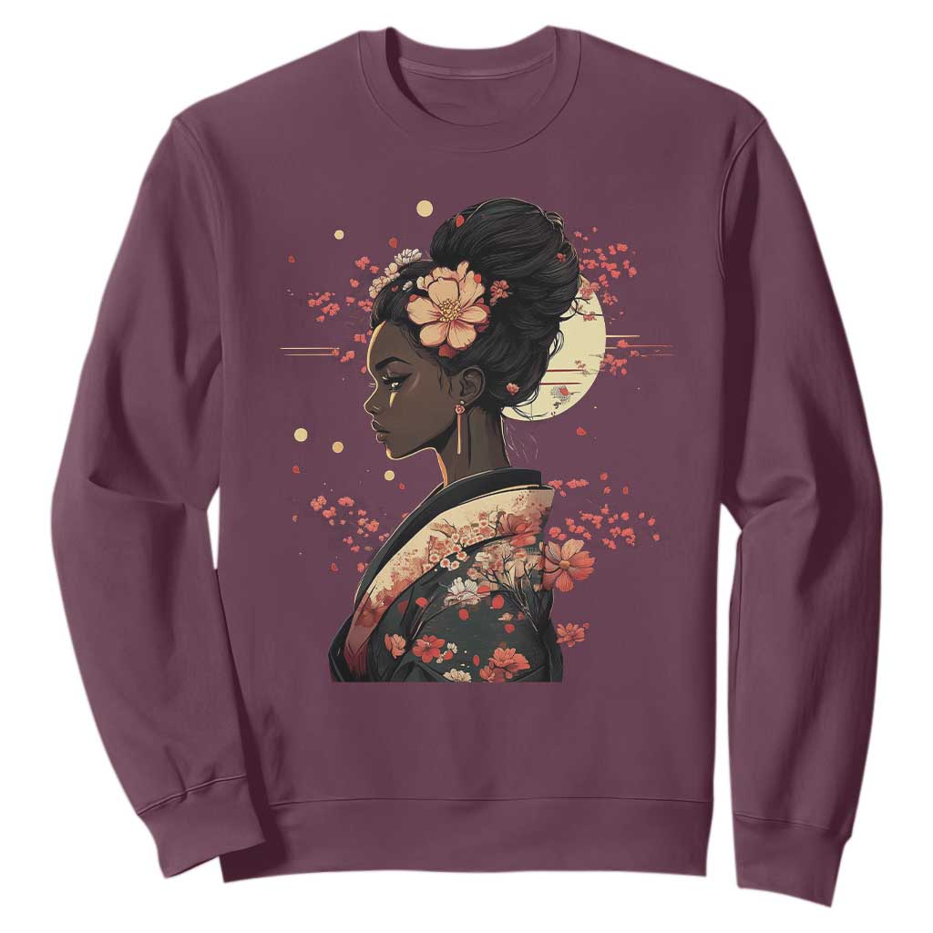 African American Geisha Kimono Blasian Japanese Sakura Sweatshirt