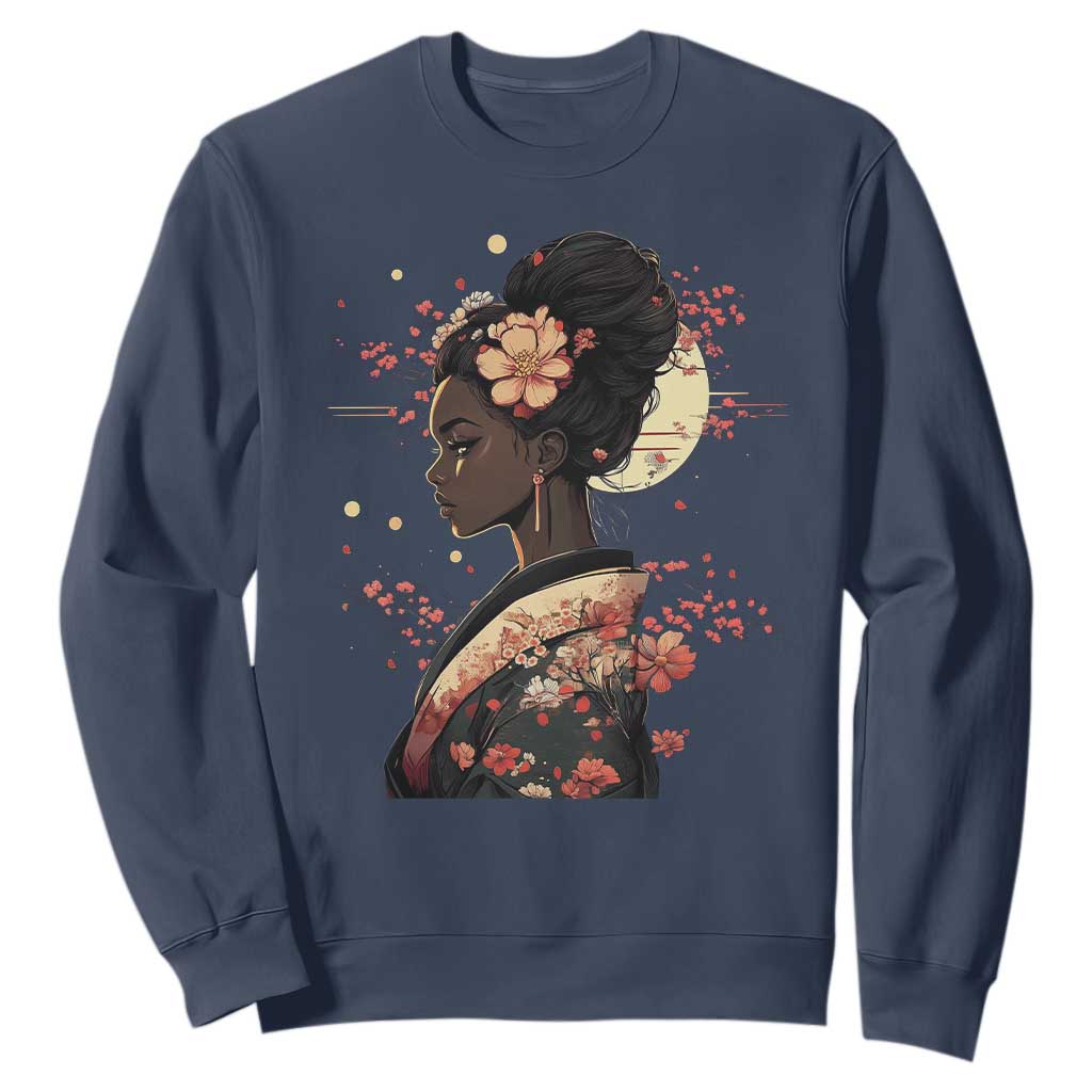 African American Geisha Kimono Blasian Japanese Sakura Sweatshirt
