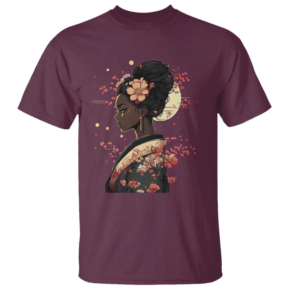 African American Geisha Kimono Blasian Japanese Sakura T Shirt