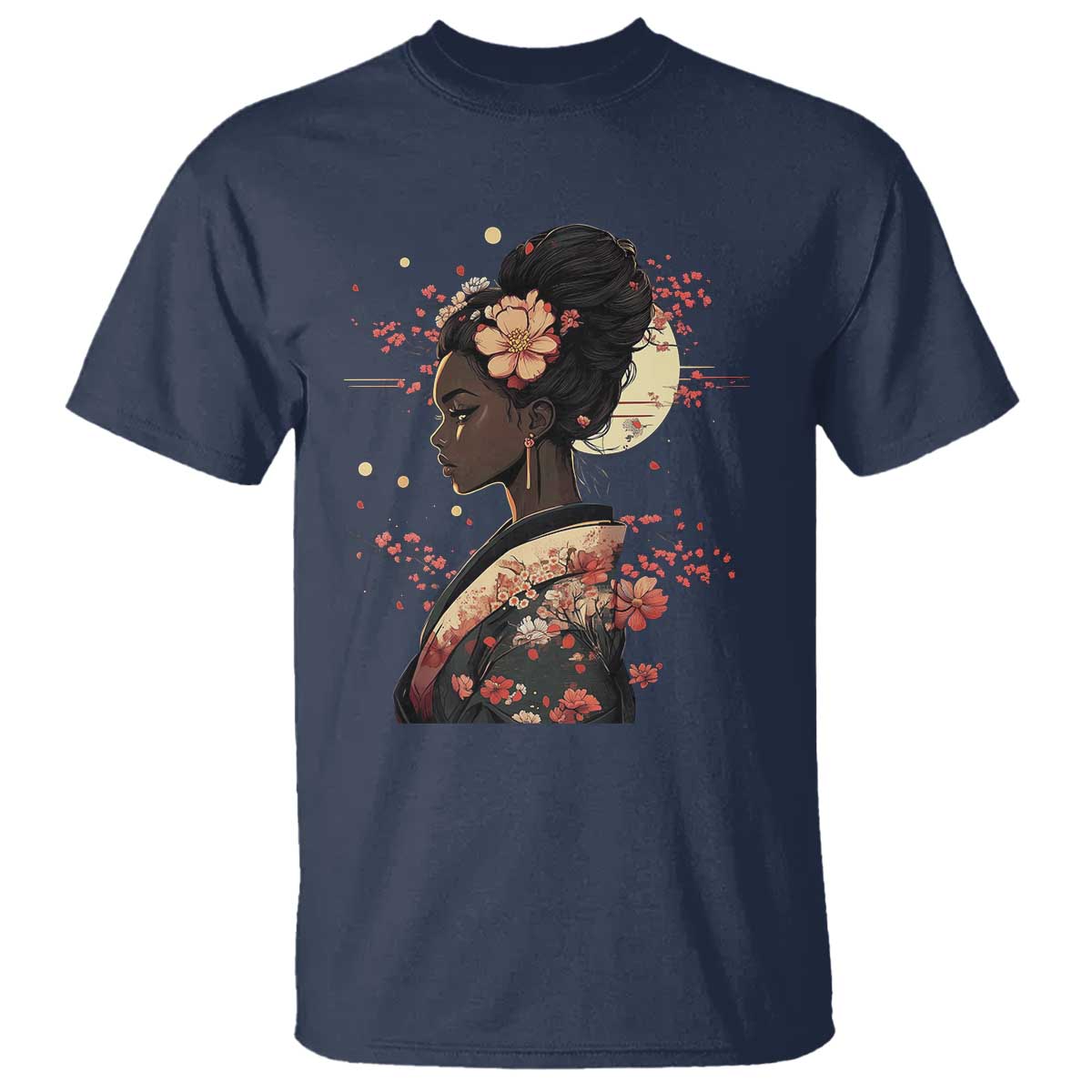 African American Geisha Kimono Blasian Japanese Sakura T Shirt