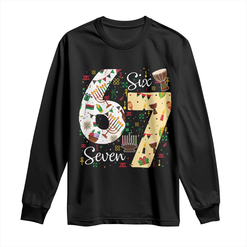 Funny 67 Kwanzaa Long Sleeve Shirt Six Seven Meme Kinara Candles African American Christmas - African Pride