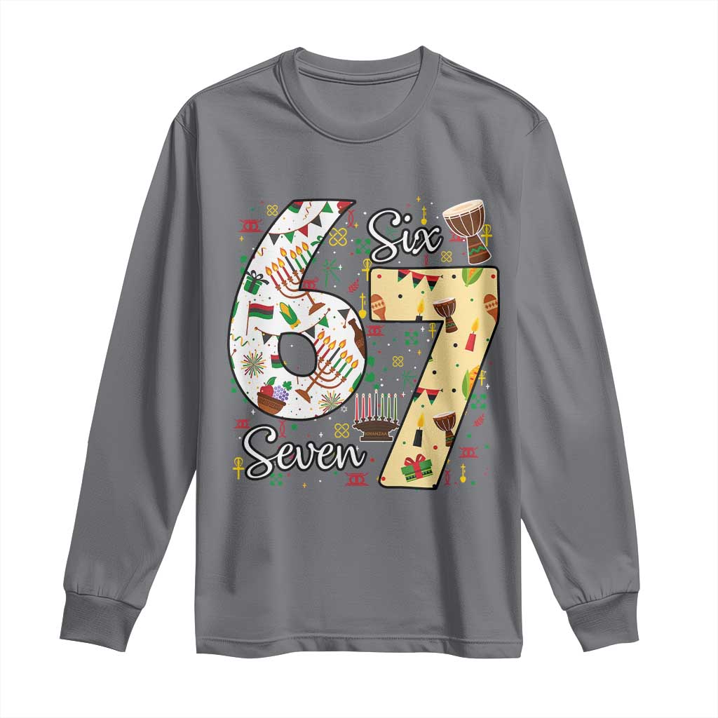 Funny 67 Kwanzaa Long Sleeve Shirt Six Seven Meme Kinara Candles African American Christmas - African Pride