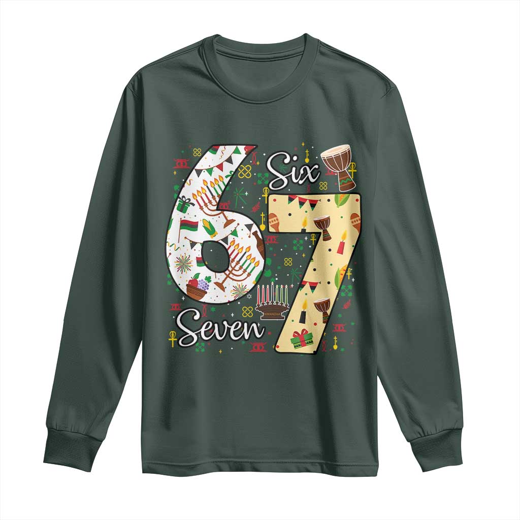 Funny 67 Kwanzaa Long Sleeve Shirt Six Seven Meme Kinara Candles African American Christmas - African Pride