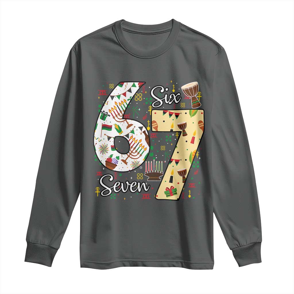 Funny 67 Kwanzaa Long Sleeve Shirt Six Seven Meme Kinara Candles African American Christmas - African Pride
