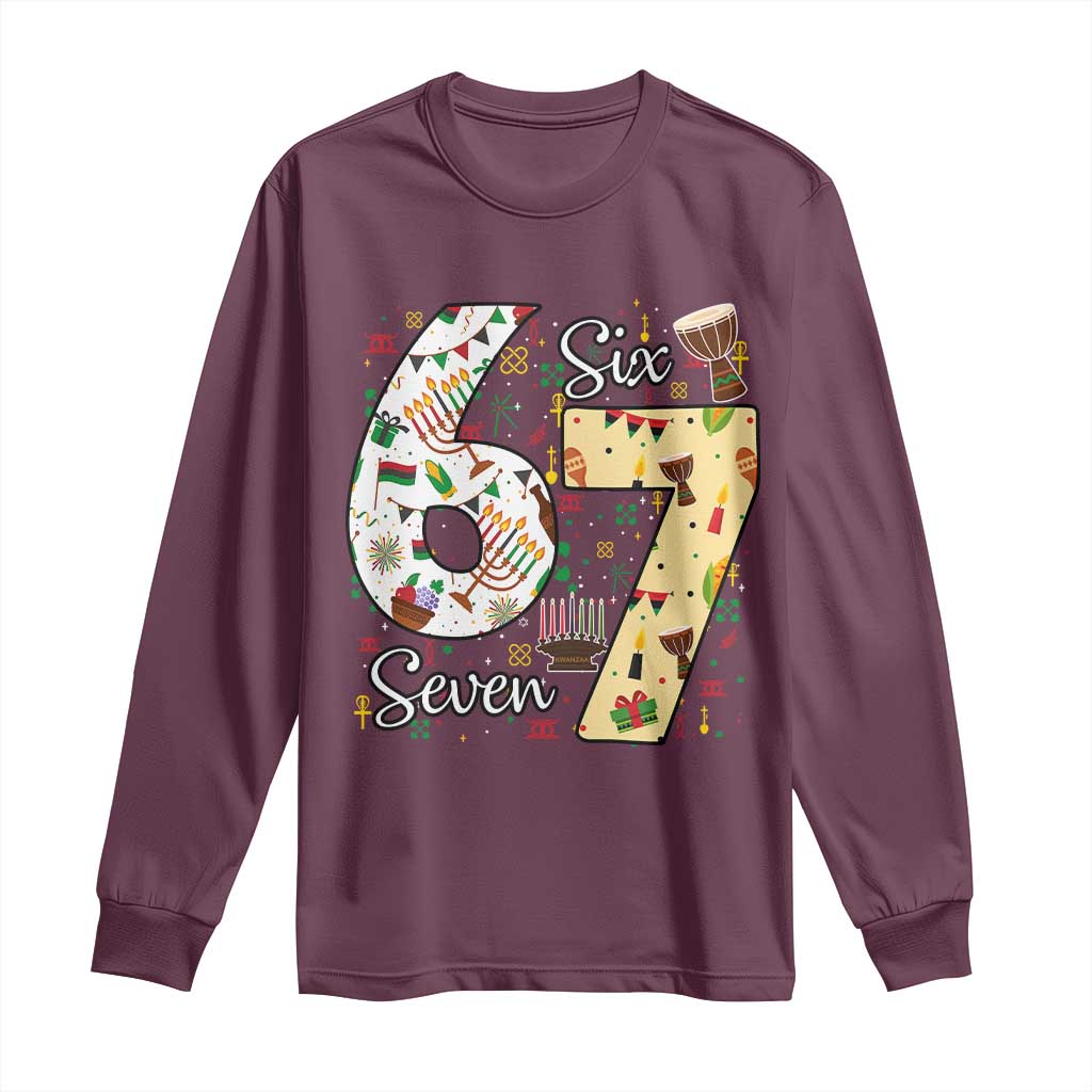 Funny 67 Kwanzaa Long Sleeve Shirt Six Seven Meme Kinara Candles African American Christmas - African Pride