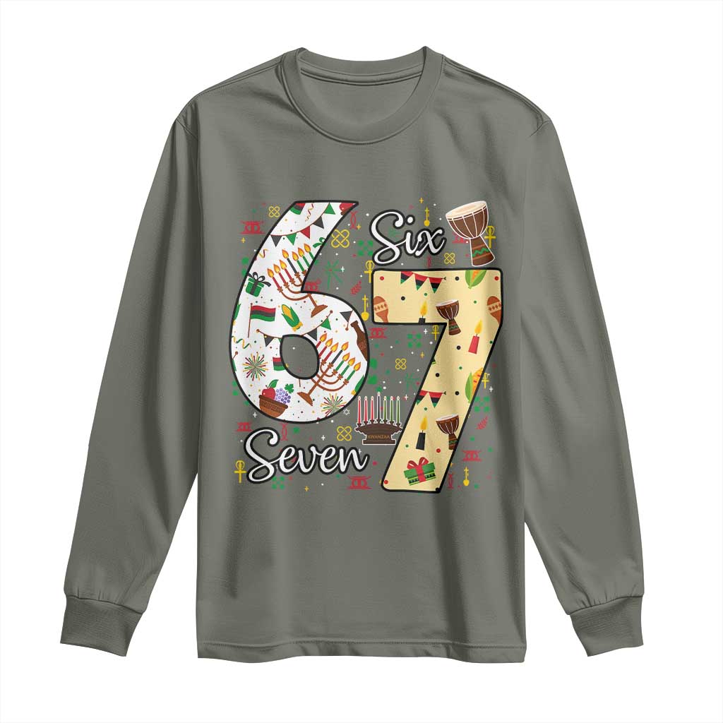 Funny 67 Kwanzaa Long Sleeve Shirt Six Seven Meme Kinara Candles African American Christmas - African Pride