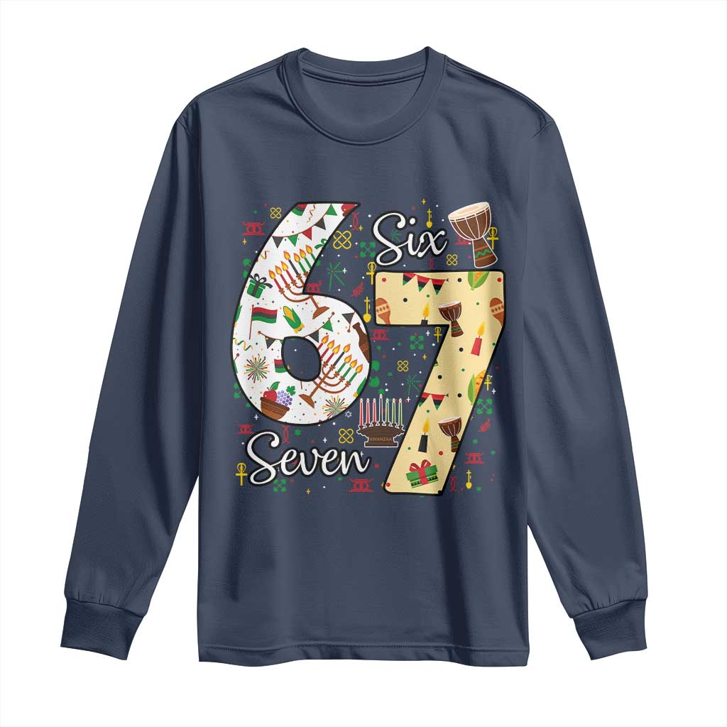 Funny 67 Kwanzaa Long Sleeve Shirt Six Seven Meme Kinara Candles African American Christmas - African Pride