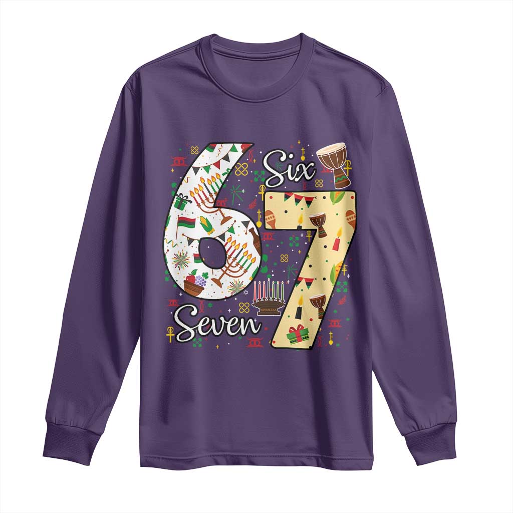 Funny 67 Kwanzaa Long Sleeve Shirt Six Seven Meme Kinara Candles African American Christmas - African Pride