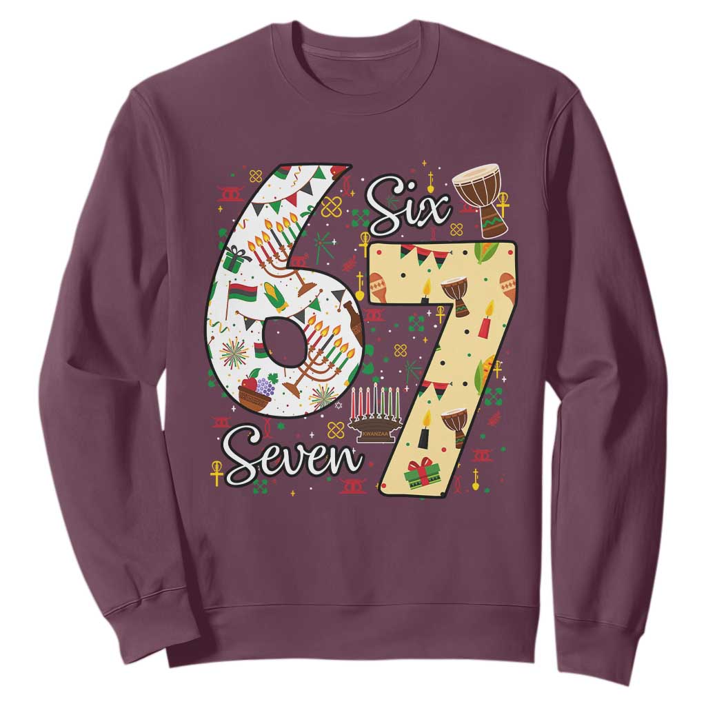 Funny 67 Kwanzaa Sweatshirt Six Seven Meme Kinara Candles African American Christmas - African Pride