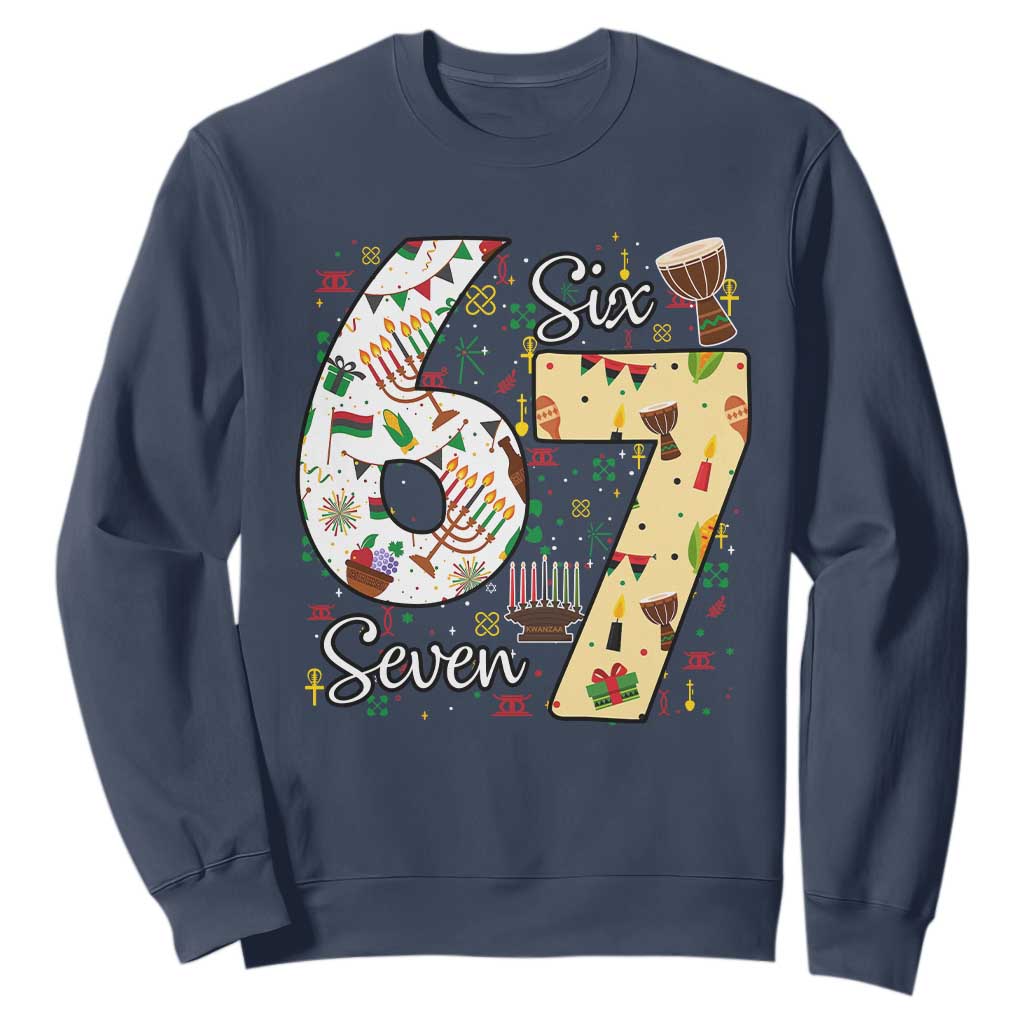 Funny 67 Kwanzaa Sweatshirt Six Seven Meme Kinara Candles African American Christmas - African Pride