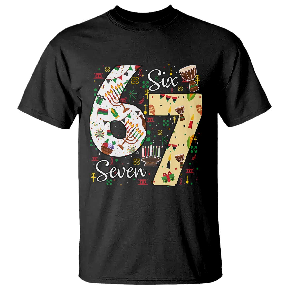 Funny 67 Kwanzaa T Shirt Six Seven Meme Kinara Candles African American Christmas - African Pride