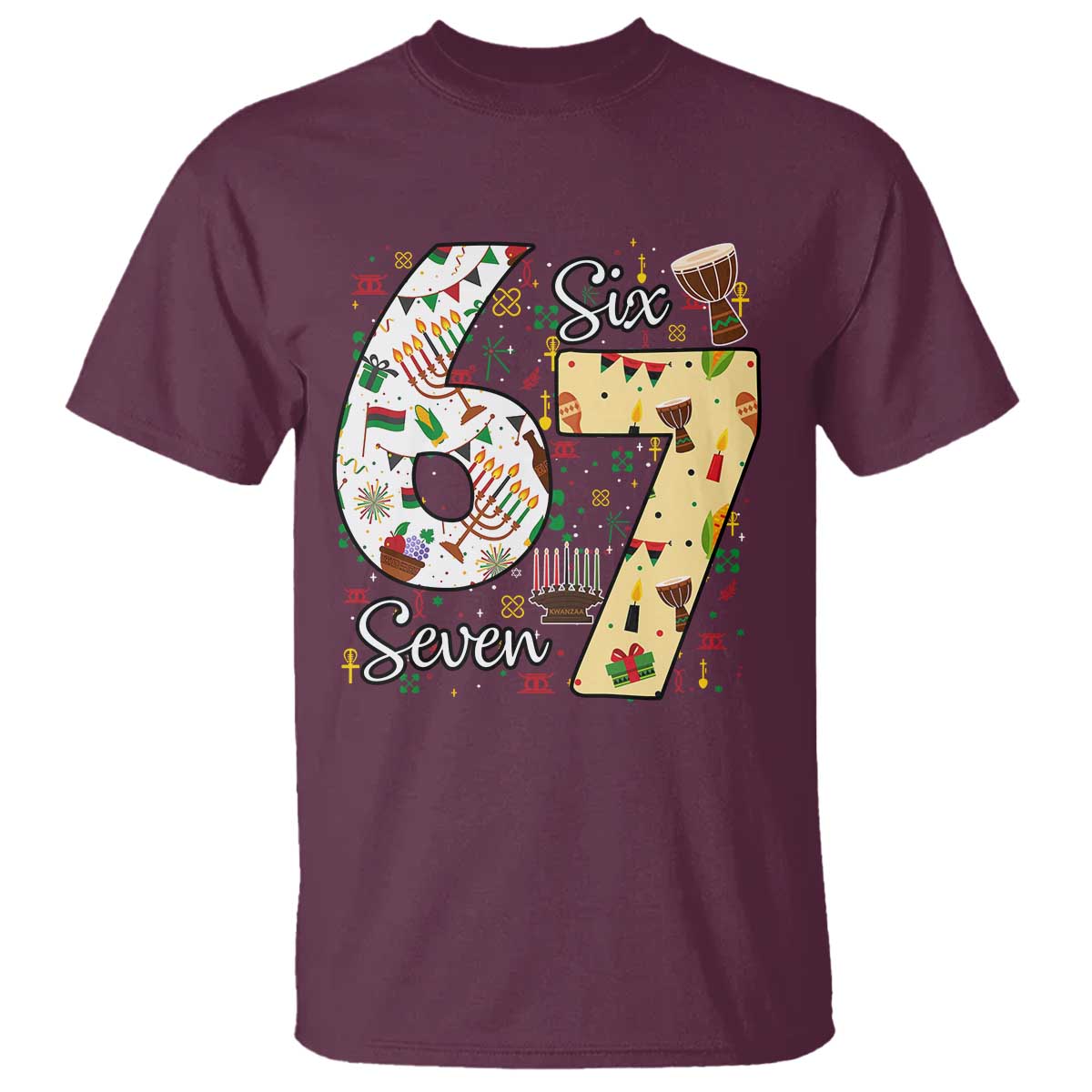 Funny 67 Kwanzaa T Shirt Six Seven Meme Kinara Candles African American Christmas - African Pride