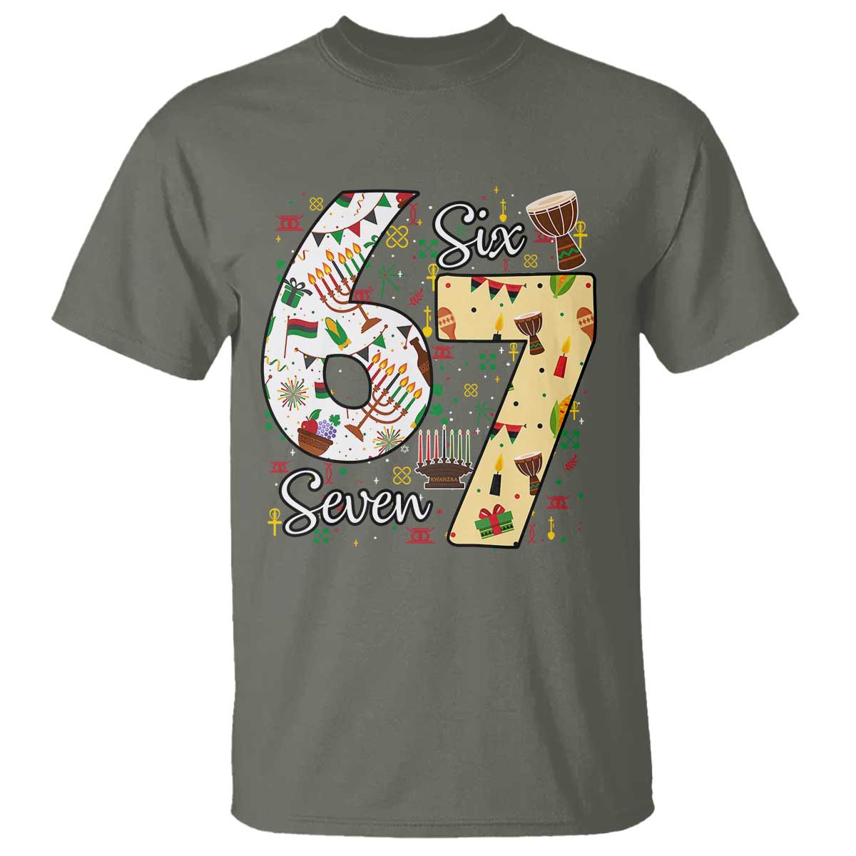 Funny 67 Kwanzaa T Shirt Six Seven Meme Kinara Candles African American Christmas - African Pride