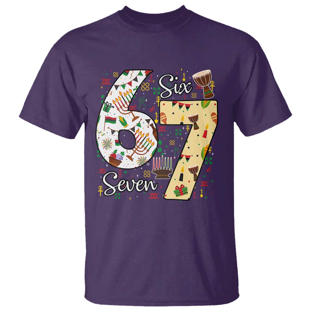 Funny 67 Kwanzaa T Shirt Six Seven Meme Kinara Candles African American Christmas - African Pride