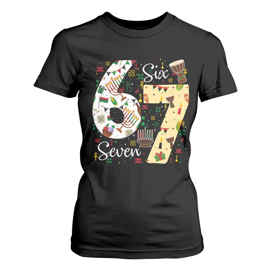 Funny 67 Kwanzaa T Shirt For Women Six Seven Meme Kinara Candles African American Christmas - African Pride