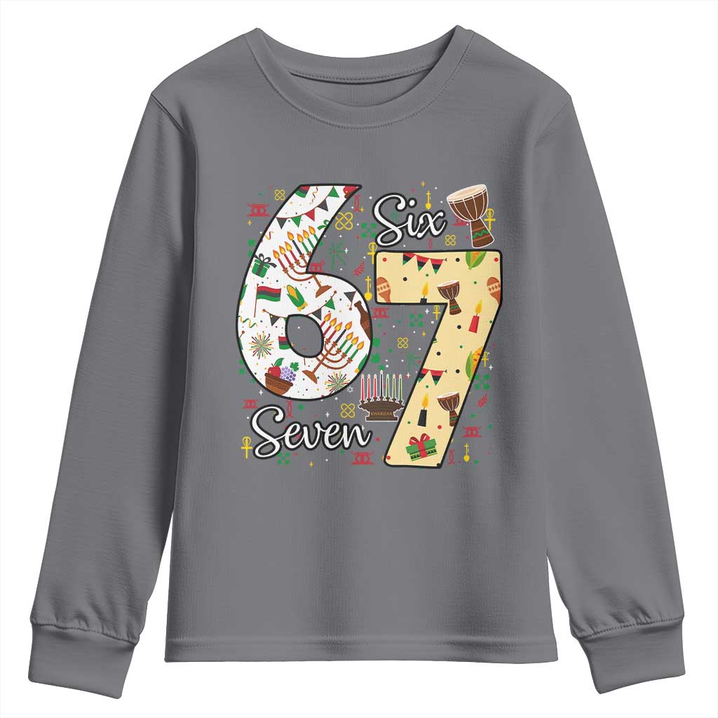 Funny 67 Kwanzaa Youth Sweatshirt Six Seven Meme Kinara Candles African American Christmas - African Pride