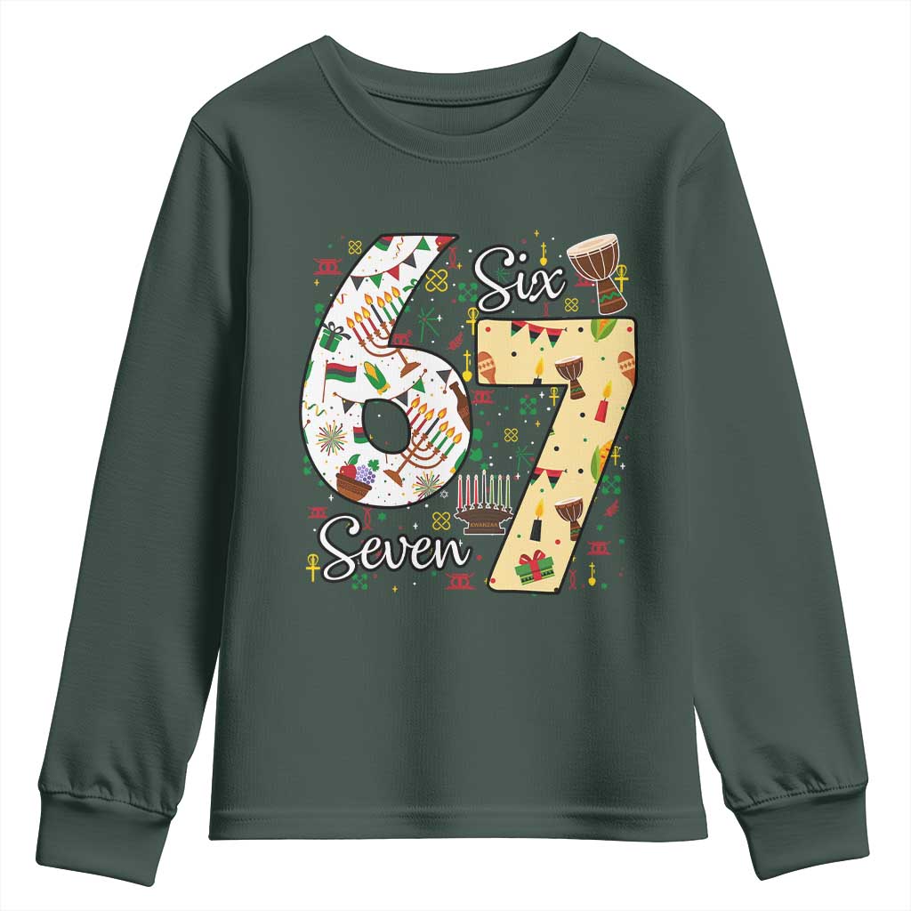 Funny 67 Kwanzaa Youth Sweatshirt Six Seven Meme Kinara Candles African American Christmas - African Pride