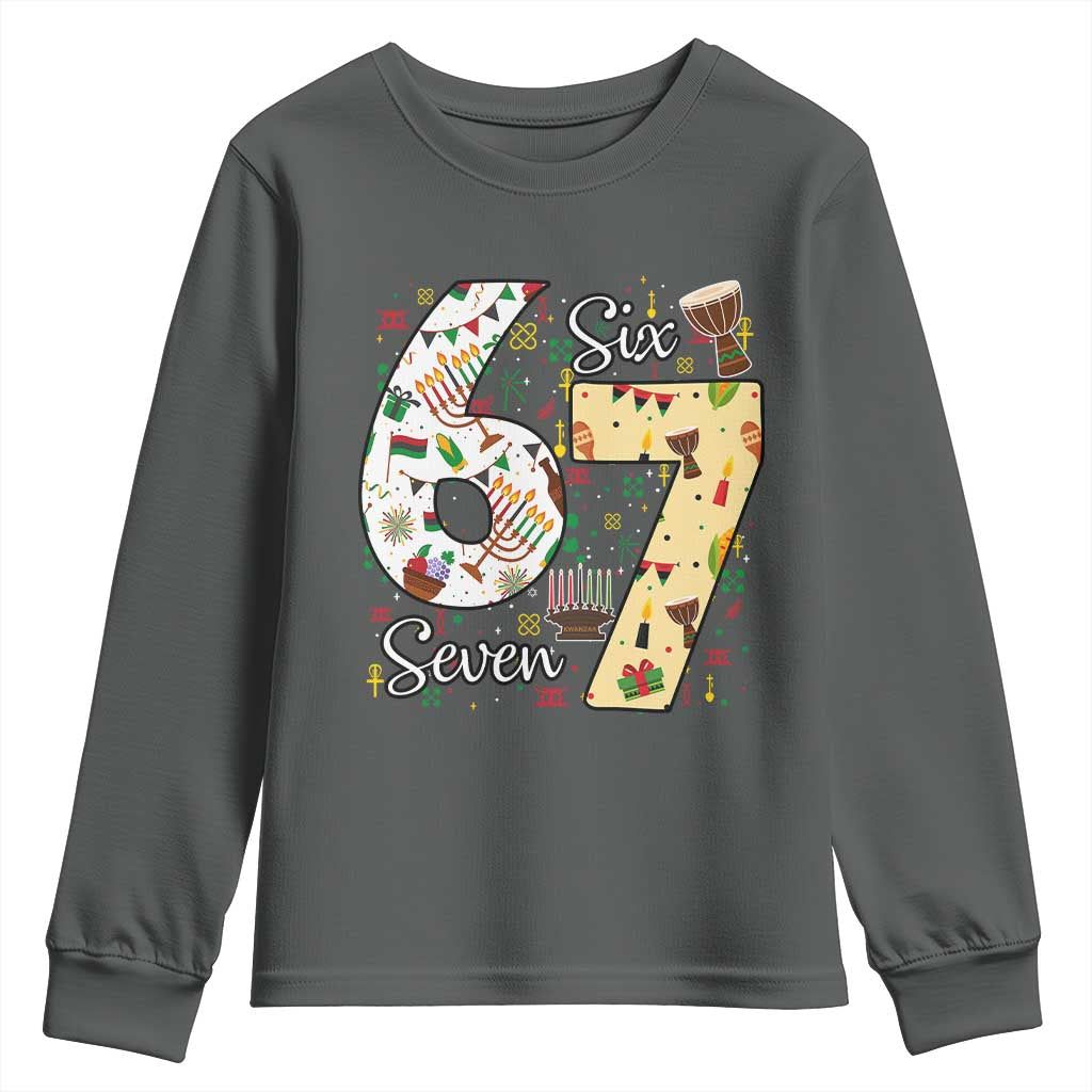 Funny 67 Kwanzaa Youth Sweatshirt Six Seven Meme Kinara Candles African American Christmas - African Pride