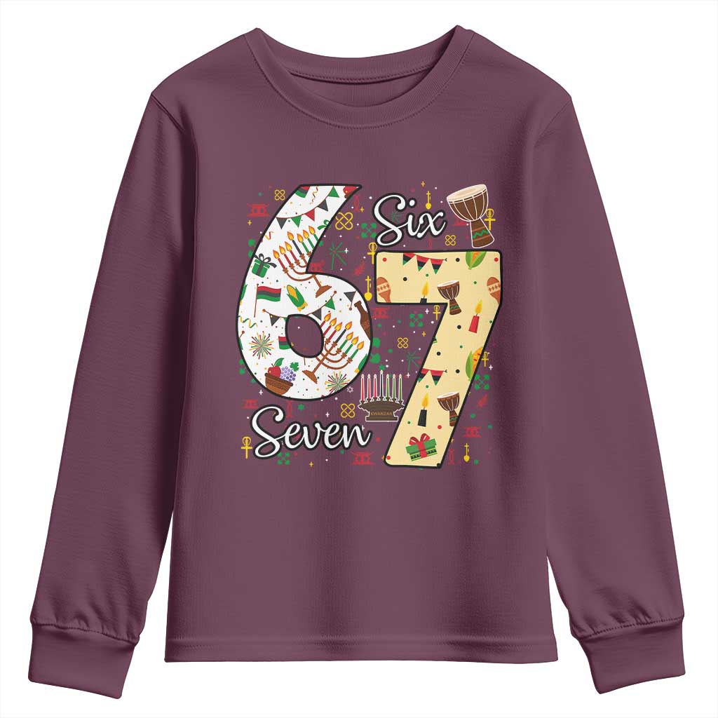Funny 67 Kwanzaa Youth Sweatshirt Six Seven Meme Kinara Candles African American Christmas - African Pride