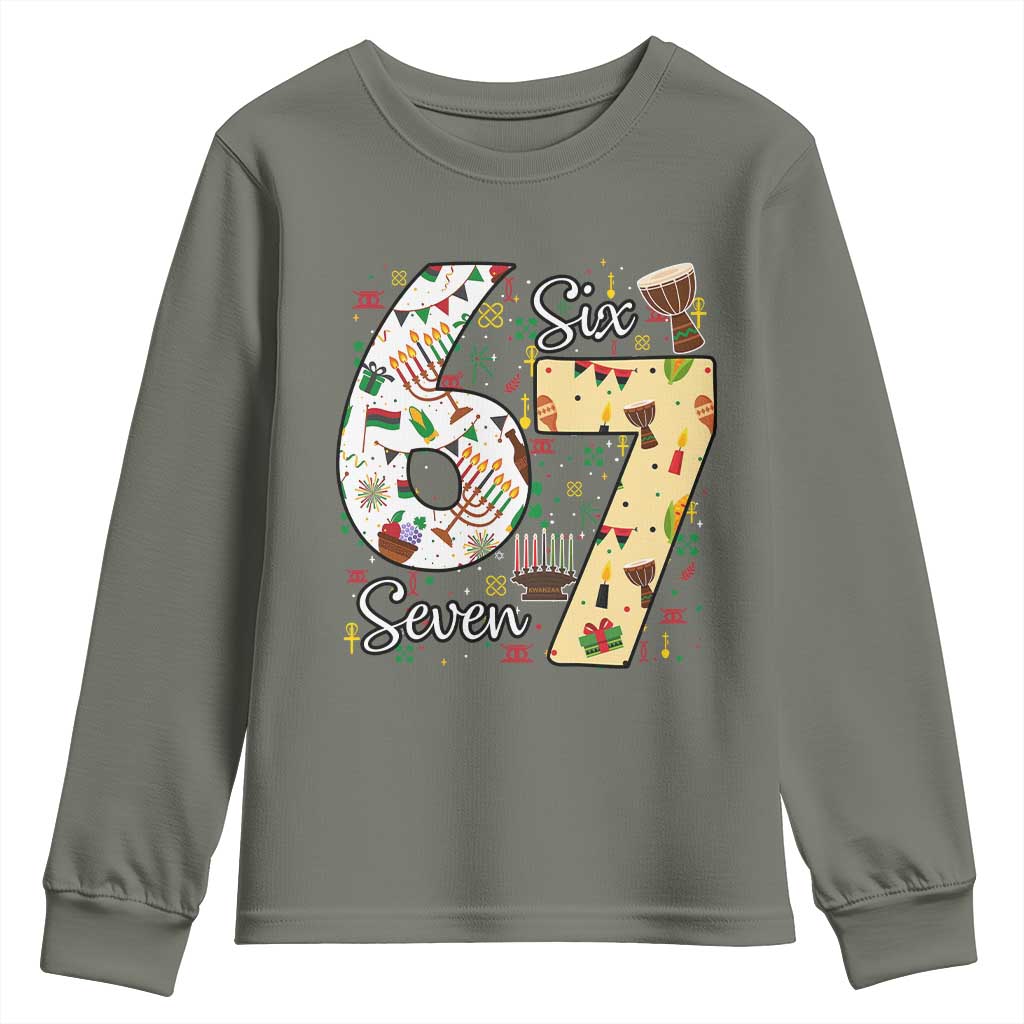 Funny 67 Kwanzaa Youth Sweatshirt Six Seven Meme Kinara Candles African American Christmas - African Pride