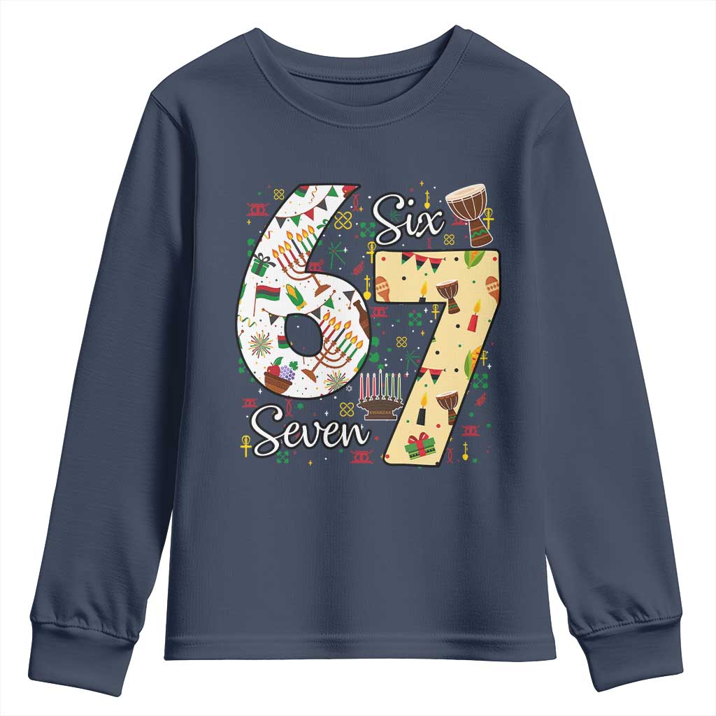 Funny 67 Kwanzaa Youth Sweatshirt Six Seven Meme Kinara Candles African American Christmas - African Pride