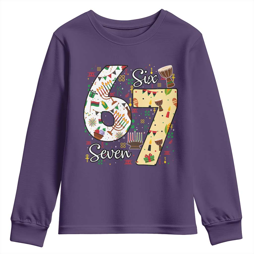 Funny 67 Kwanzaa Youth Sweatshirt Six Seven Meme Kinara Candles African American Christmas - African Pride