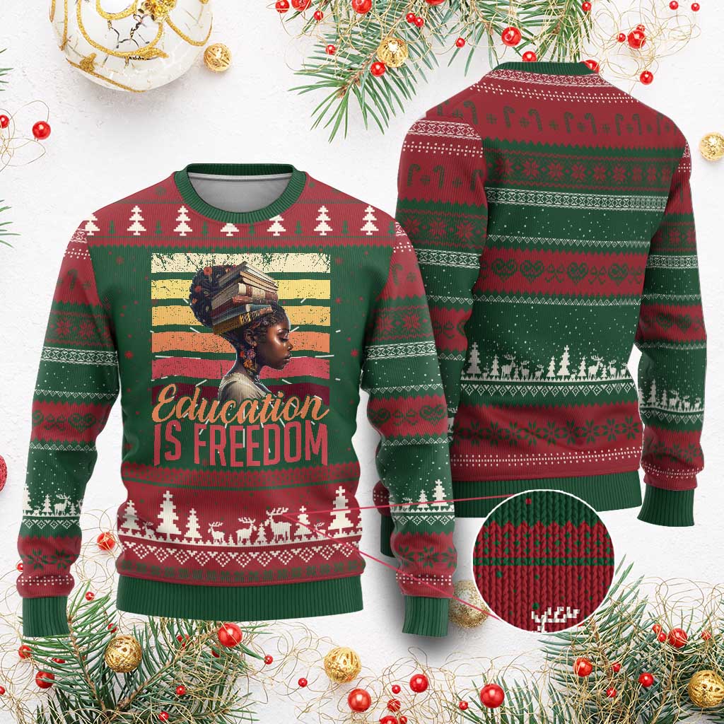 Education Is Freedom Ugly Christmas Sweater Retro Black History Teacher