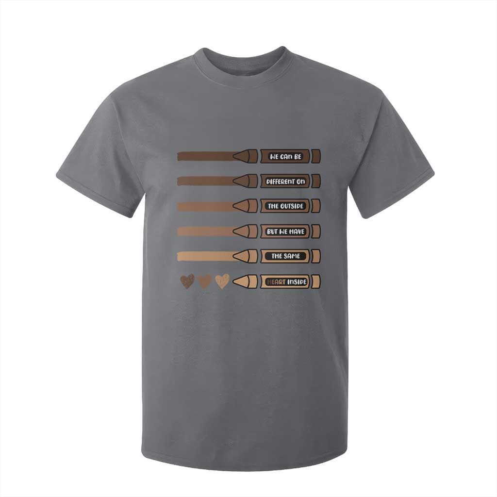 Melanin Black Teacher T Shirt For Kid We Can Be Different On The Outside But We Have The Same Heart Inside