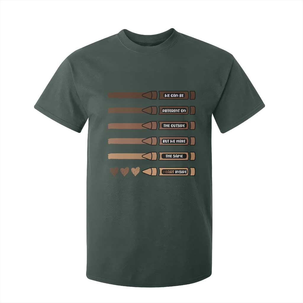 Melanin Black Teacher T Shirt For Kid We Can Be Different On The Outside But We Have The Same Heart Inside