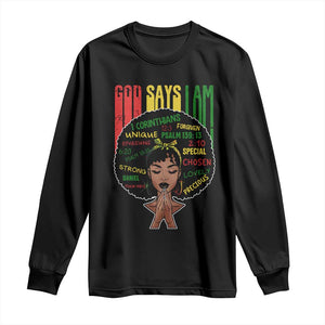 Proud Black African American Long Sleeve Shirt God Says I Am Black History Month Retro Afro Girl