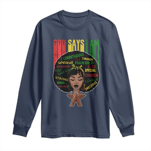 Proud Black African American Long Sleeve Shirt God Says I Am Black History Month Retro Afro Girl