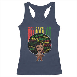 Proud Black African American Racerback Tank Top God Says I Am Black History Month Retro Afro Girl