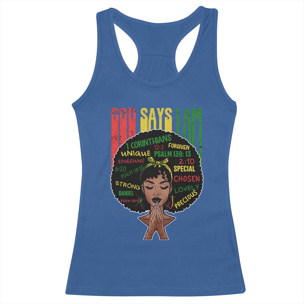 Proud Black African American Racerback Tank Top God Says I Am Black History Month Retro Afro Girl