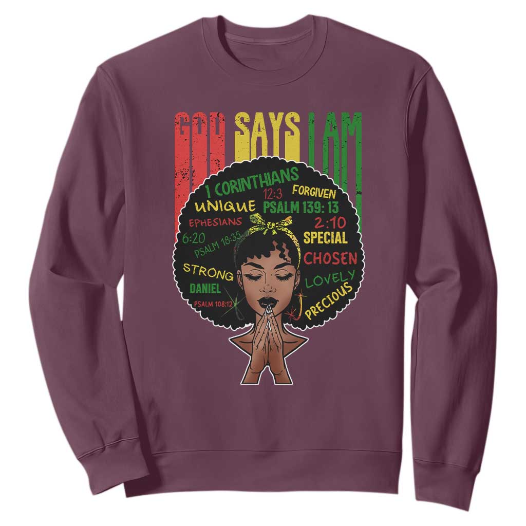 Proud Black African American Sweatshirt God Says I Am Black History Month Retro Afro Girl