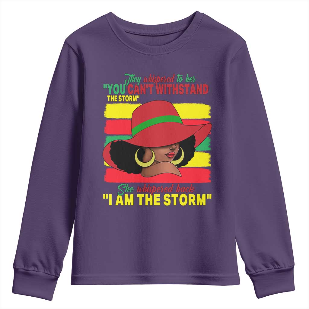 Proud Black African American Youth Sweatshirt They Whispered To Her You Can't Withstand The Storm Black History Month
