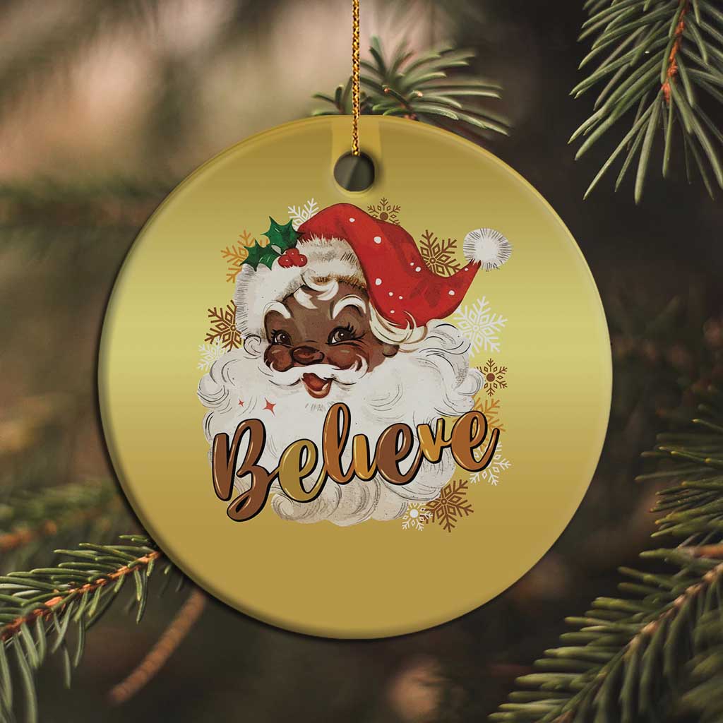 Funny Xmas Black Santa Christmas Ornament Believe Retro African American Christmas