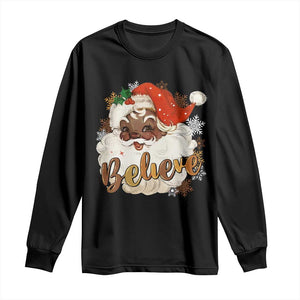 Funny Black Santa Christmas Long Sleeve Shirt Believe Retro African American Xmas