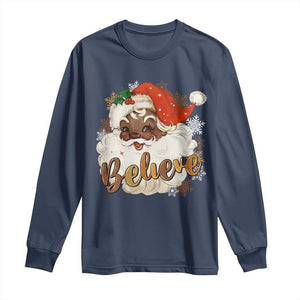 Funny Black Santa Christmas Long Sleeve Shirt Believe Retro African American Xmas
