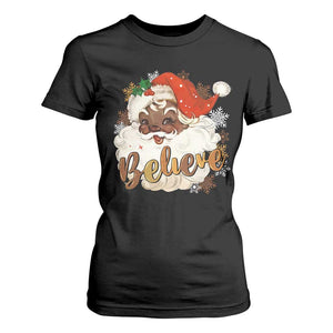 Funny Black Santa Christmas T Shirt For Women Believe Retro African American Xmas